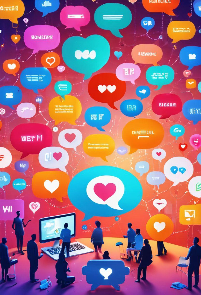 A vibrant digital landscape showcasing interconnected blogs with chat bubbles and hearts representing open discussions on intimacy and lifestyle. Include diverse characters engaging in conversation, surrounded by symbols of connection like wifi signals and light bulbs. The background features a blend of soft and warm colors to evoke a welcoming atmosphere. super-realistic. vibrant colors. 3D.